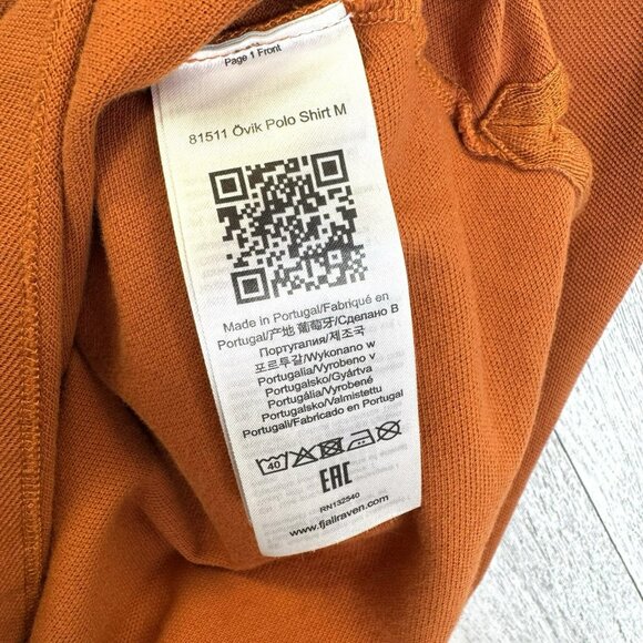 Fjallraven Ovik Polo Shirt Mens Size Small Orange 100% Cotton Short Sleeve - Picture 6 of 6